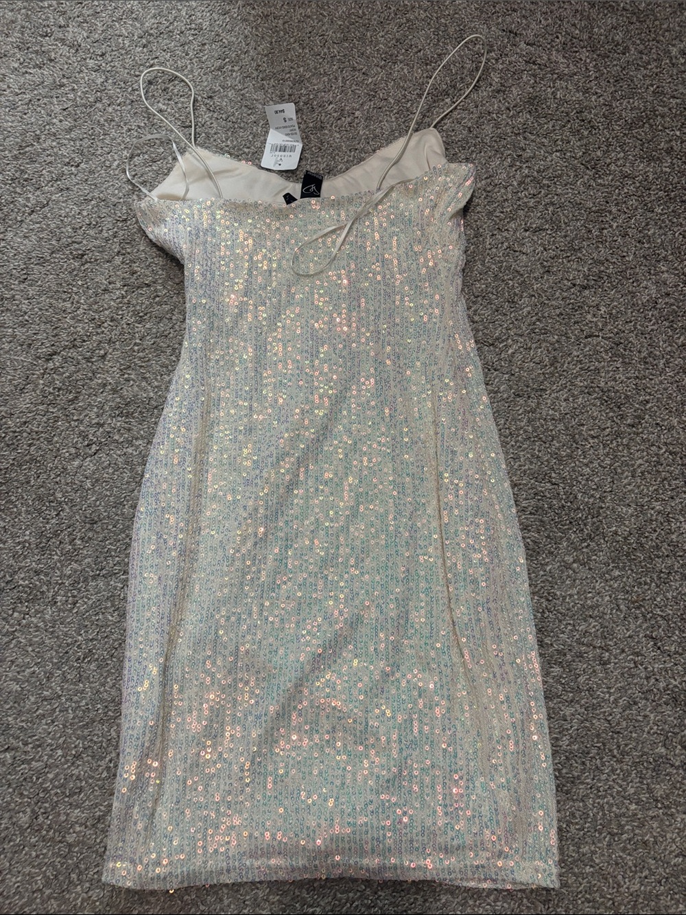 (BOTH DRESSES) Pink Beaded Cowl Neck Dress and White Sequin Dress. NWT - Picture 3 of 5